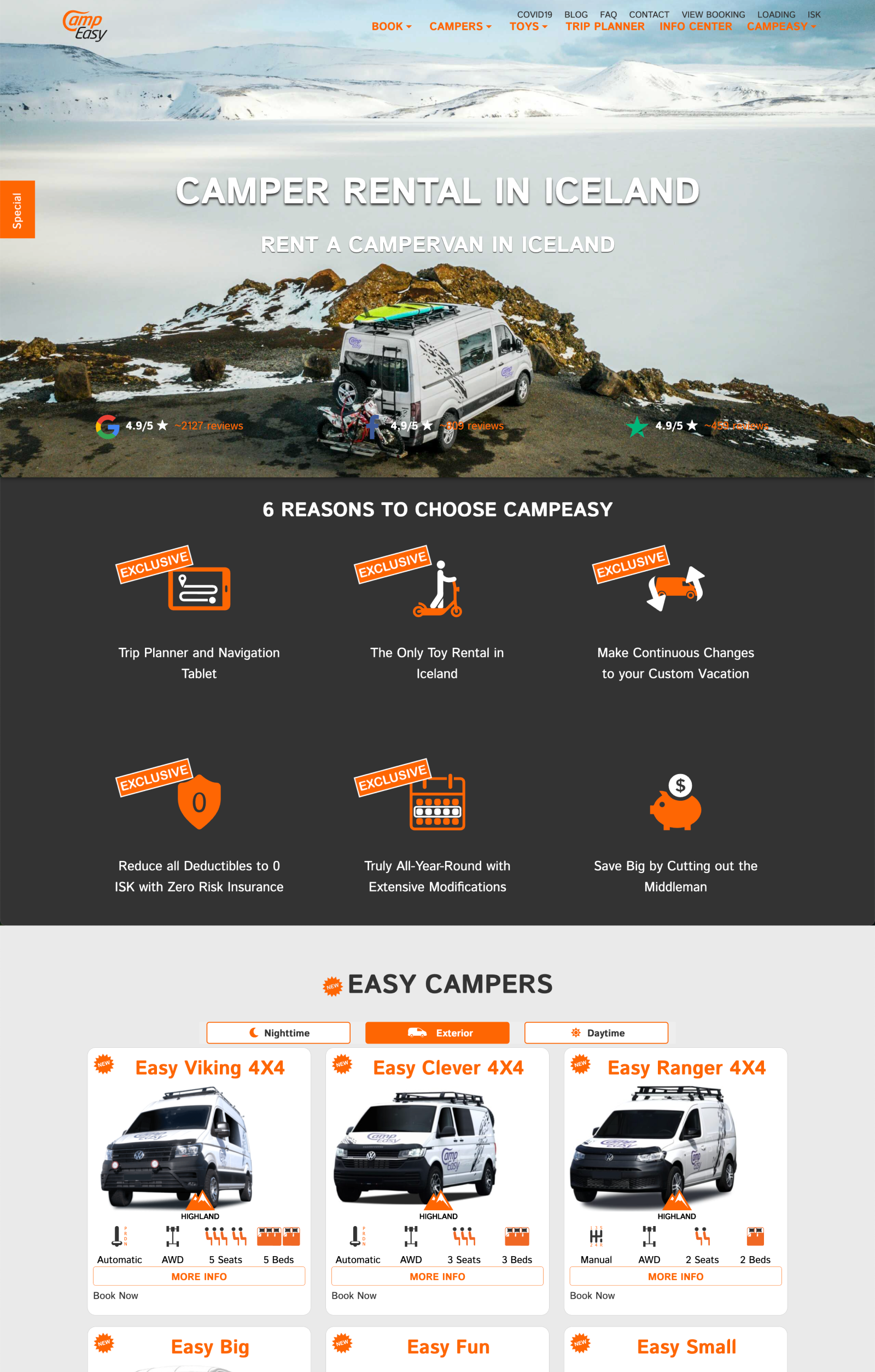 CampEasy legacy website before redesign